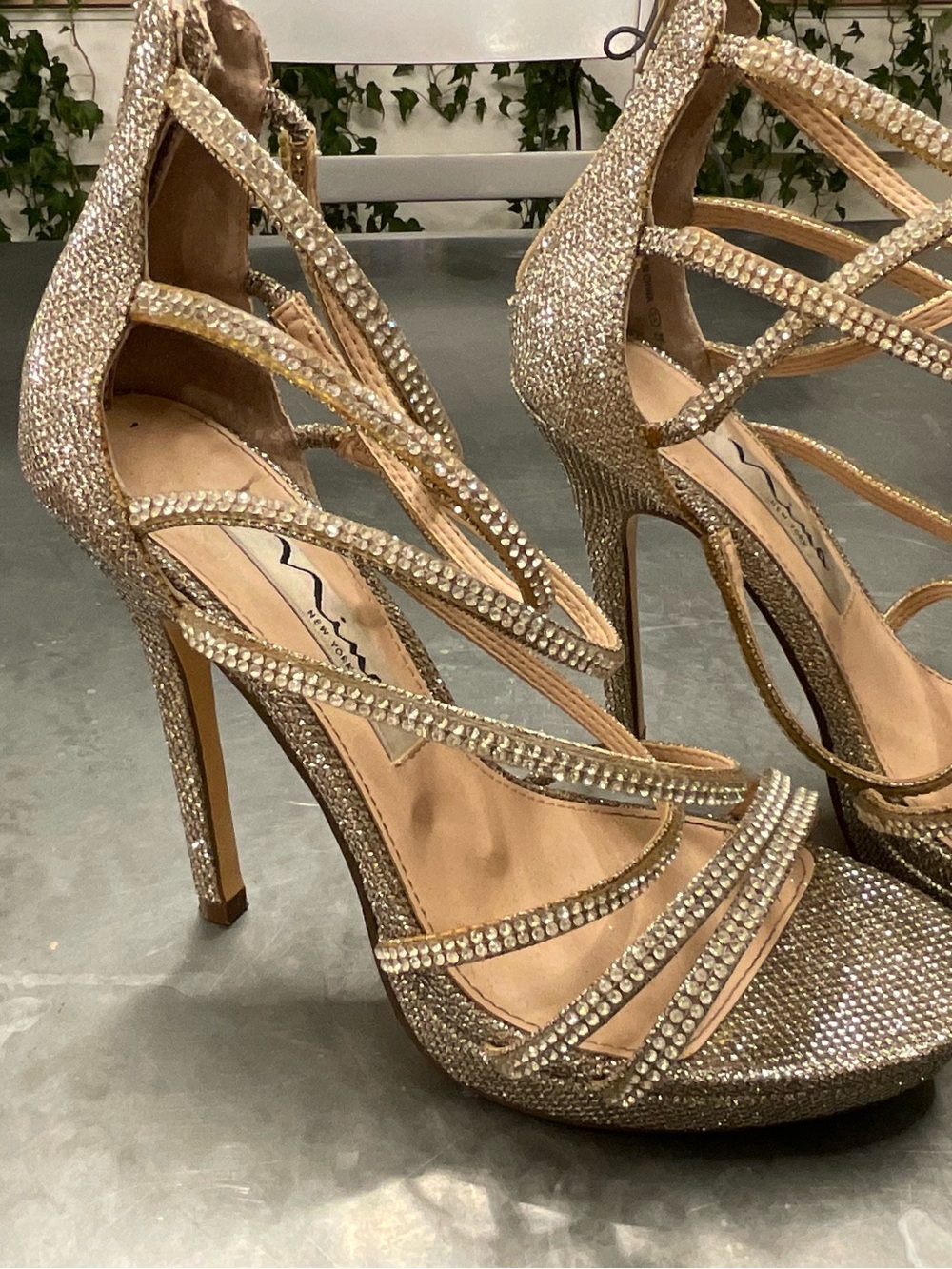 Nina Gold Crystal Strappy High Heel Sandals
